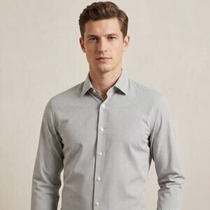 Hugo Boss Men's Gullo Regular Fit Gingham Check Dress Shirt Grey 15 32/33